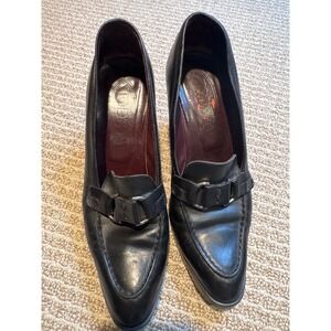 Tod's Black Leather‎ Heeled Loafers Pumps Block Heel Tonal Hardware